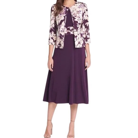 Jessica Howard Dresses & Skirts - Jessica Howard Dress Purple with Floral Jacket, Size 14, EUC